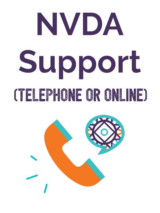 NVDA Support (Telephone or online), with image of telephone handset