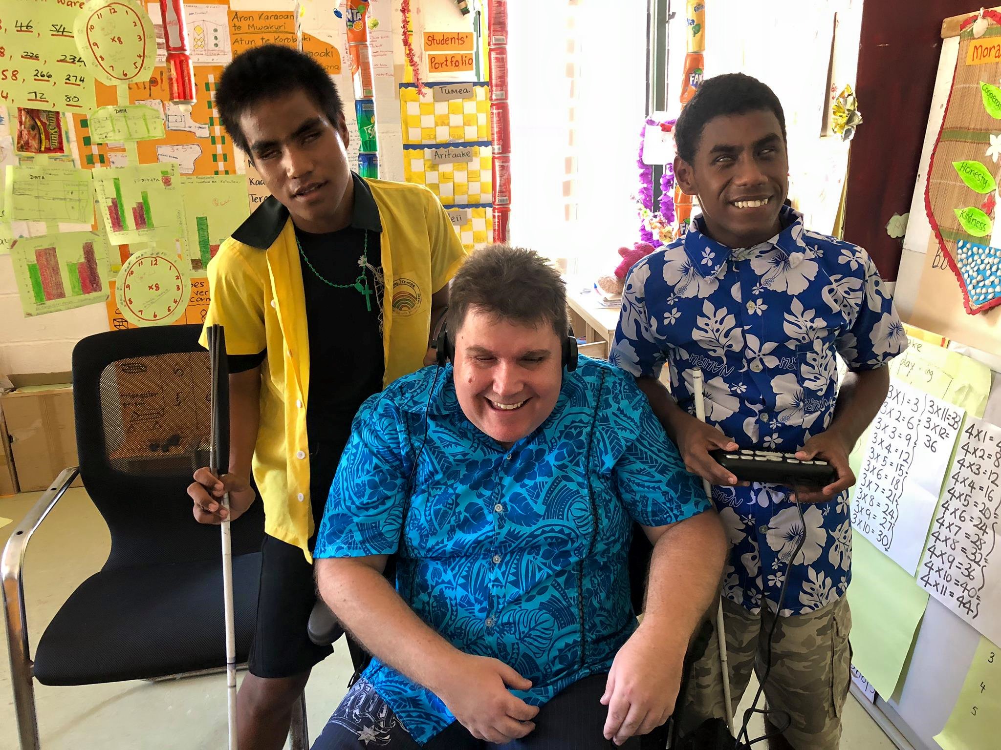Ben Clare with students in Kiribati