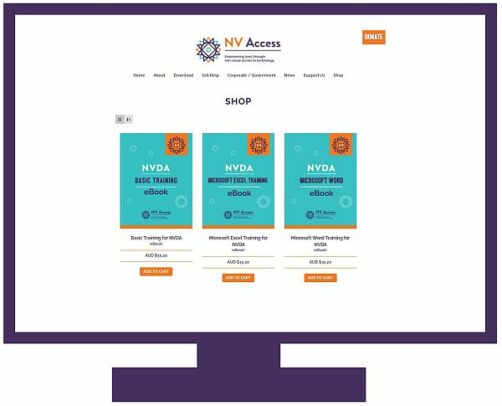 Image of NV Access shop on PC screen
