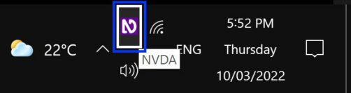 Notification area with NVDA icon highlighted
