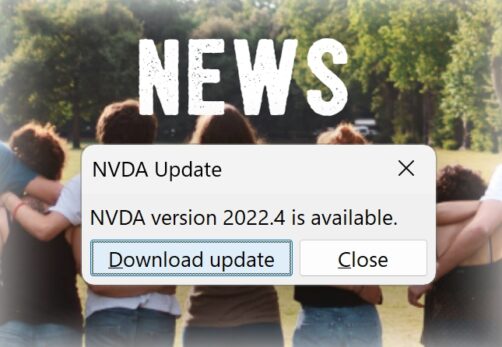 NVDA Update screen offering 2022.4 in front of the NVDA new banner.