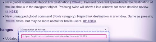 Image of the link destination window showing the link to issue #14583 in the NVDA 2023.1 what's new file