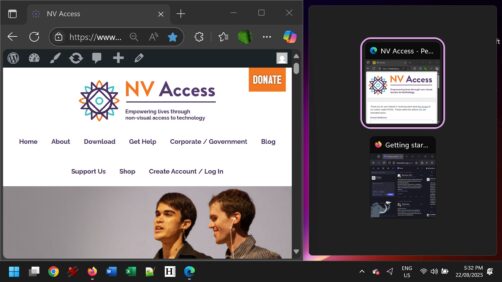 Screenshot of my desktop showing one window snapped to the left half of the screen and the snap window manager showing other windows I can snap to the right half if I choose.