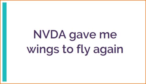 Text in purple on white: "NVDA gave me wings to fly again"