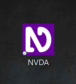 Screenshot of the purple and white NVDA icon on a dark desktop background.