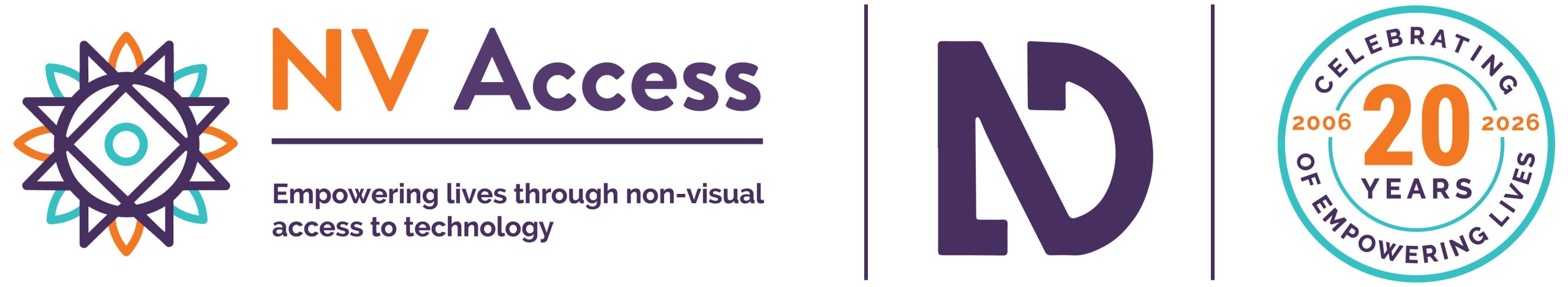 NV Access, NVDA & Celebrating 20 years logos