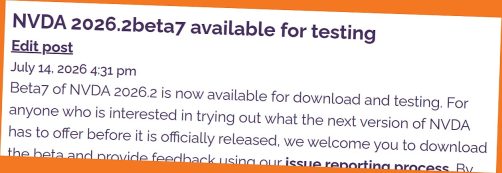 First couple of lines of the NVDA 2026.2 Beta 7 announcement