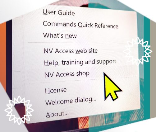 Image of the NVDA help menu with shading and white corners on image